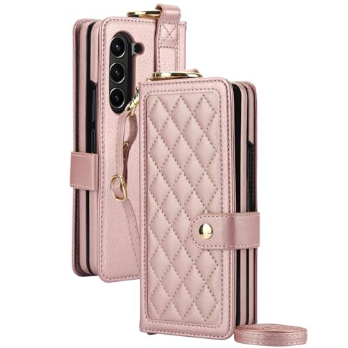 Generisch Brieftaschenetui für Samsung Galaxy Z Fold 7, Klapphülle aus Leder mit Stiftschlitz, Armband und Umhängeband, Schutzhülle mit Magnetverschluss von Generisch