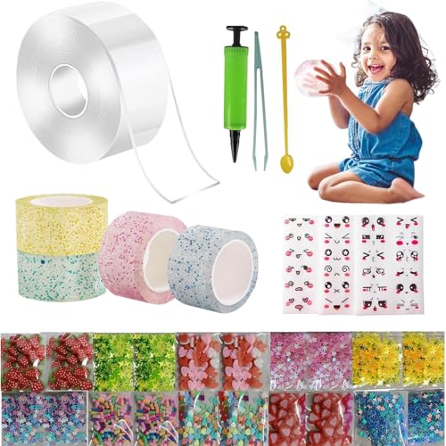 Generisch Bubbles Tape Kit für Kleinkinder, Bubble Tape Spielzeug,Selbstklebendes Gel Grip Traceless Tape Kit | Elastisches, handgefertigtes DIY-Handwerk, Luftblasenband, elastischer von Generisch