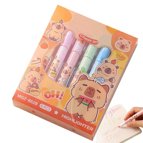 Generisch Capybara Highlighter - Set von 6 Capybara Pastell Fluoreszenzmarker | Meißelspitze Capybara Marker Stifte verschiedene Farben, keine Blutung, für Journaling Planer Notizen Schulmaterialien von Generisch
