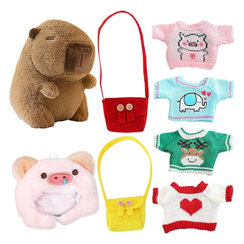 Generisch Capybara Plüsch, gefüllte Capybara - Kissen, 9,84 Zoll Capybara -Puppe mit Kleidung und Accessoires, Schlafspielzeugdekor für Sofa Kinder Erwachsene Schlafzimmer Dekoration Mehrere Fun von Generisch