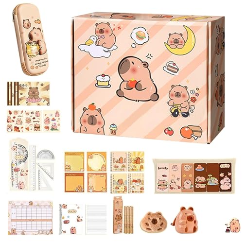 Generisch Capybara Schreibwaren Set, Capybara -Bleistiftkoffer für Kinder, niedliche Schulmaterial, enthalten Notizbücher, Haftnotizen, Aufkleber, Stifte, für Kinder, Schüler, Schüler von Generisch