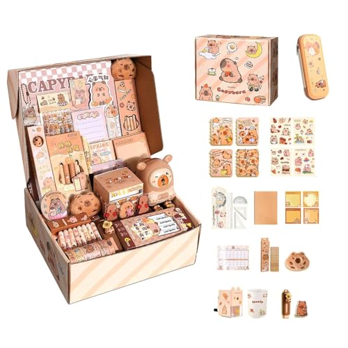 Generisch Cute Capybara Stationery Set, Kids School Accessories, Capybara Pencil Case, Capybara Stationery Set with Pencils, Rulers, Erasers and Pens (A) von Generisch