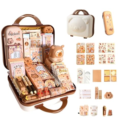 Generisch Cute Capybara Stationery Set, Kids School Accessories, Capybara Pencil Case, Capybara Stationery Set with Pencils, Rulers, Erasers and Pens (B) von Generisch