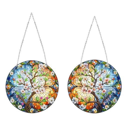 Generisch DIY Diamond Painting Anhänger mit Kette, Diamant Painting Bilder, Kreatives 5D Diamond Malerei Wandbehang Kits für Fenster Wand Eingang Garten Decor-01-Blumenbaum von Generisch