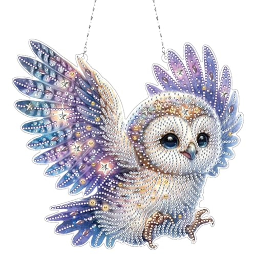 Generisch DIY Diamond Painting Blumen Owl Vogel Anhänger Mit Kette Diamond Painting Aufhängen Fensterbilder Diamant Painting Türkranz Girlande für Wand Und Eingang Dekoration-Eule von Generisch