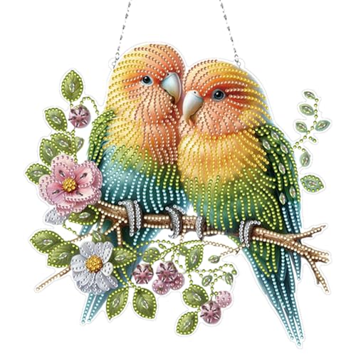 Generisch DIY Diamond Painting Blumen Owl Vogel Anhänger Mit Kette Diamond Painting Aufhängen Fensterbilder Diamant Painting Türkranz Girlande für Wand Und Eingang Dekoration-Vögel von Generisch