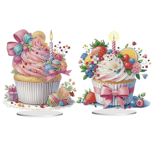 Generisch DIY Diamond Painting Cupcake Tisch Deko, kreative Acryl Tischdeko, Diamant Malerei Stehend Kunst Set, Ornamente Geschenke für Zuhause,Büro Dekoration-13-2 Stuck von Generisch