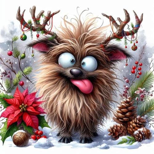 Generisch DIY Lustig Weihnachtselch Diamond Painting Set für Erwachsen, Weihnachtstier 5D Diamond Painting Bilder Set, Tiere Malen nach Zahlen Diamant Kunst Handwerk für Home Wand Décor 30x30cm von Generisch