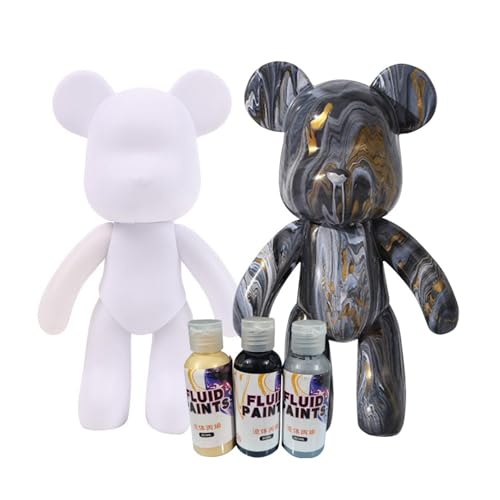 Generisch DIY-Malflüssigkeit Bär Figur Kit - Heimdekorationen Malen Bastelset, Haus Dekoration, Kreative Blanko Malerei, fluid bear painting I inkl. 3 Farben, Bär, Pinsel, Tischdecke, Schürze (Gold) von Generisch