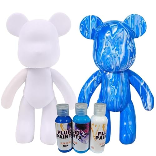 Generisch DIY-Malflüssigkeit Bär Figur Kit - Heimdekorationen Malen Bastelset, Haus Dekoration, Kreative Blanko Malerei, fluid bear painting I inkl. 3 Farben, Bär, Pinsel, Tischdecke, Schürze (Blau) von Generisch