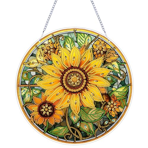 Generisch DIY Sonnenblume Diamond Painting Anhänger mit Kette, Diamant Painting Fensterbilder, hängender Sonnenfänger, 5D Diamond Malerei Wandbehang Kits für Fenster Wand Eingang Garten Decor von Generisch