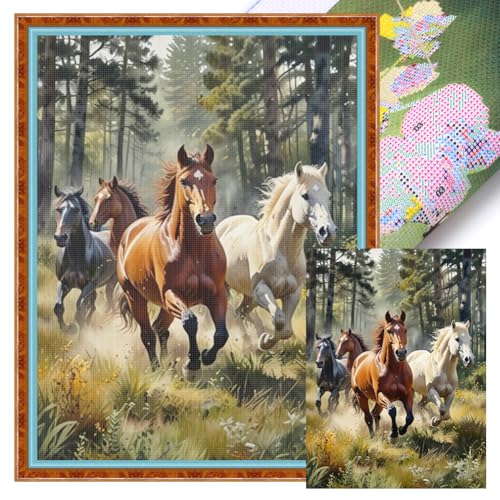 Generisch DIY Vorgedruckt Stickbilder Stickset 11CT,Pferd Kreuzstich Stickpackung Handwerk Home Decor Starter-Set für Wandkunst-#6 40x55cm von Generisch