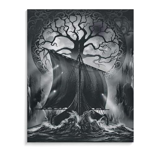 Generisch Diamond Painting Bilder Wikinger Axt Runen Rabe Boot 50X60 5D DIY Full Drill Diamant Malerei Set Erwachsene Kinder Groß XXL Bilder Runde Steine,Diamant Kreuzstich Stickerei Mosaik Kits,A1 von Generisch