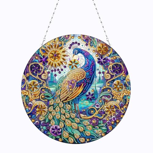 Generisch Diamond Painting Fensterbilder Pfau, Tier DIY 5D Doppelseitiges Kristall Diamant Malerei Windspiel, Anhänger Bastelset Diamanten Painting Erwachsene für dekorationen von Generisch