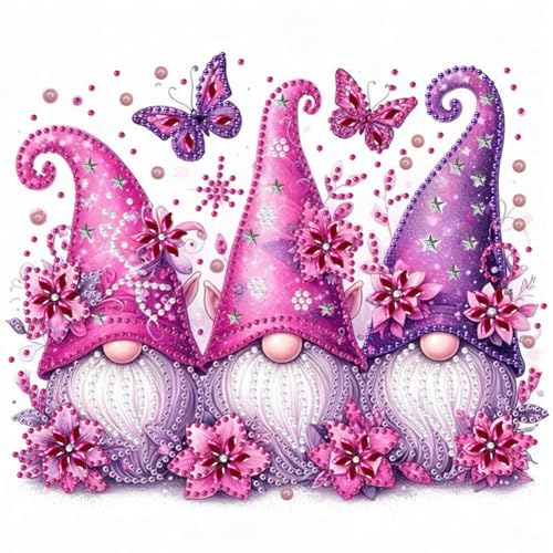 Generisch Diamond Painting Gnomes Wichtel Schmetterling Diamant Painting Bilder Niedlicher Gnom Diamond Art Erwachsene DIY Diamant Kunst Malerei Stickerei Set Kreuzstich 30x30cm von Generisch
