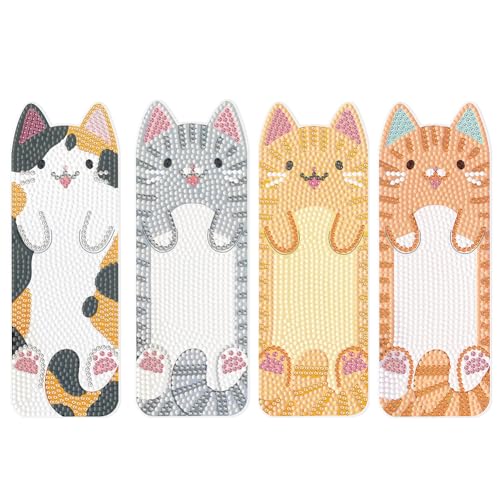 Generisch Diamond Painting Lesezeichen Katzen Hund - 4 Stück Lesezeichen Diamond Painting Geschenke 5D Diamant Painting Bookmark Mädchen Jungen Anfänger-Katze von Generisch