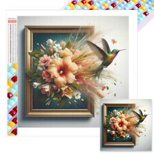 Generisch Diamond Painting Tier Quadrat Bohrer Diamond Painting Kits Diamant Painting Bilder für Erwachsene DIY Diamant Malerei für Wohnzimmer Büro Wand Dekoration Geschenk 45x45cm-Kolibri von Generisch