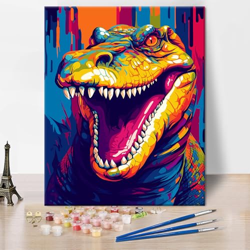 Generisch Dinosaurier Malen nach Zahlen für Erwachsene, Tier Pop Art Design Ölmalerei Malen nach Zahlen, bunte Dinosaurier Welt Malen nach Zahlen für Erwachsene Anfänger Ölmalerei 16"x20" Frameless von Generisch