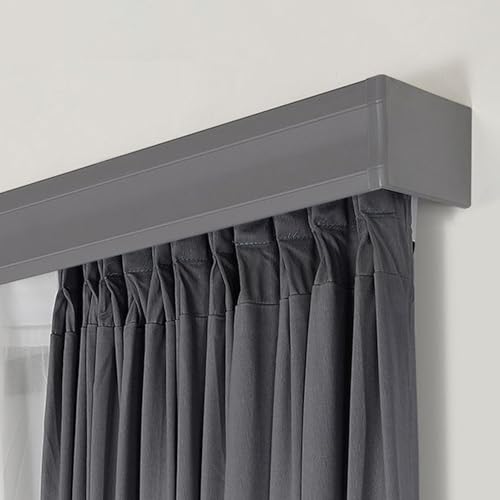 Generisch Doppelläufiges Gardinenstangen-Wandmontagesystem, versteckte Gleitschiene für das Wohnzimmer, Verdunkelungs-Vorhanghalterung aus Metall, 2 m (6,5 Fuß) graue Abdeckung, einfache Installation von Generisch
