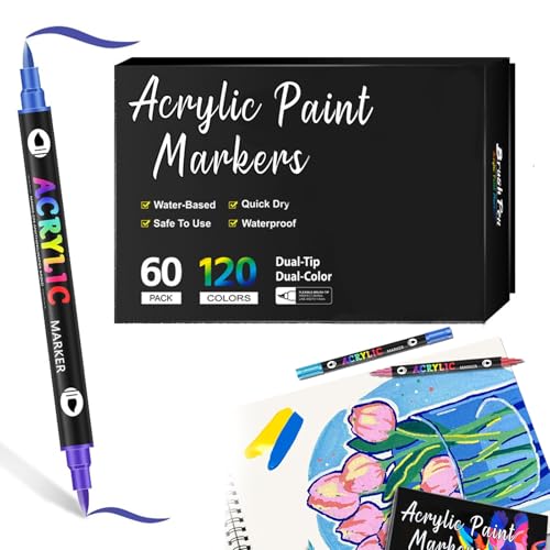 Generisch Dual Tip Acrylic Paint Pen Marker, 24/48/72/120 Colors Dual Tip Acrylic Paint Pens Set, Paint Markers for Rock Painting, Wood, Plastic, Fabric Painting and Diy Crafts (120 colors) von Generisch
