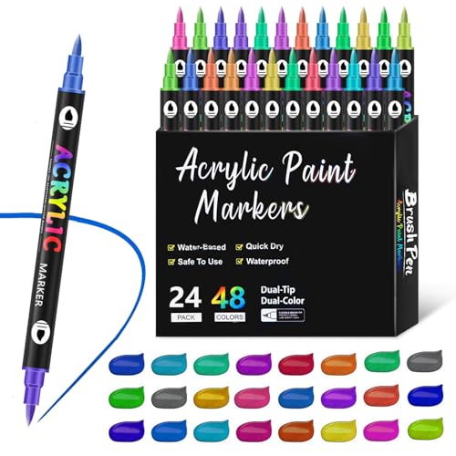 Generisch Dual Tip Acrylic Paint Pen Marker, 24/48/72/120 Colors Dual Tip Acrylic Paint Pens Set, Paint Markers for Rock Painting, Wood, Plastic, Fabric Painting and Diy Crafts (48 colors) von Generisch