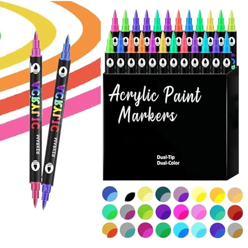 Generisch Dual Tip Acrylic Paint Pen Marker, 24/48/72 Colors Acrylic Paint Markers, for Rock Painting, Ceramic, Wood, Plastic, Calligraphy, Scrapbooking, DIY Crafts (12 pcs 24 color) von Generisch