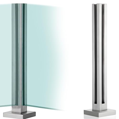 Generisch Edelstahl-Glasgeländerpfosten 65 cm, silberfarbener Matter Eckpfosten mit Klemme, langlebige Treppengeländer für Treppen, Terrassen und Gärten von Generisch