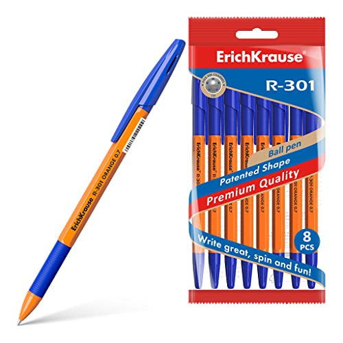 Generisch ErichKrause® Kugelschreiber R-301 Orange Stick&Grip 0.7, Schreibfarbe: blau (Polybeutel 8 Stk.) von Generisch