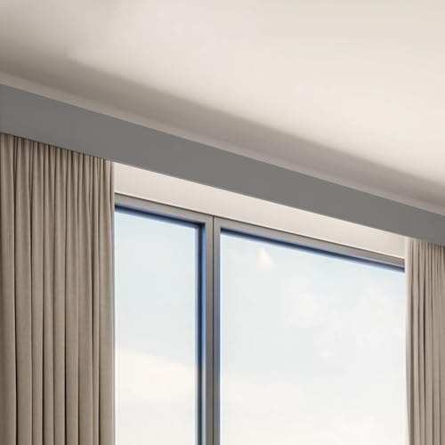 Generisch Extra Lange graue Kassettenvorhang-Palette für Fenster, wandmontierte Volantschiene mit Einzelschiene für Schlafzimmer – 4,8 m (15,7 Fuß) dekorative Lösung von Generisch