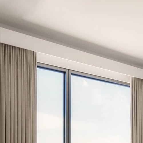 Generisch Extra Lange weiße Wandmontage-Fensterkassettenvorhang-Paneel mit Einzelschiene, 4,8 m (15,7 Fuß) Volant-Vorhangschiene für die Schlafzimmerdekoration von Generisch