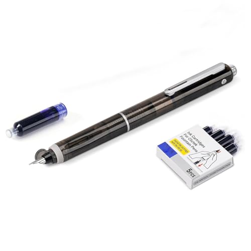 Generisch Fountain Pen Retractable, Einziehbarer Füllfederhalter, Blau & Schwarze Tinte Transparenter Schaft, Enthält 5 nachfüllbare Tintenpatronen, für Flüssiges Schreiben (Schwarz, Blau) von Generisch