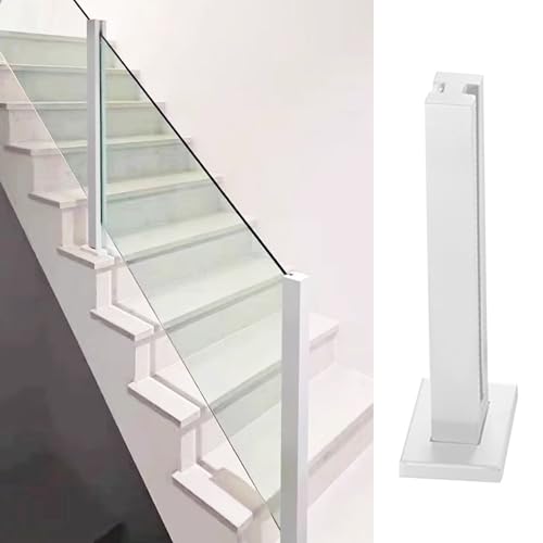 Generisch Freistehender Glasgeländerpfosten für Treppen, 59" weiße Klemme mit Gummidichtung und kompletten Beschlägen, langlebige Glaszaun-Geländerlösung von Generisch