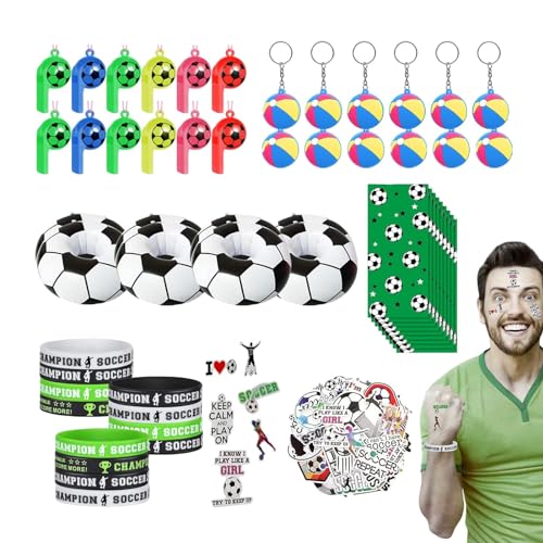 Generisch Fußball-Geburtstagsparty-Geschenke,Fußball-Mottoparty-Geschenke - Fußball-Partytaschenfüller - Mini-Fußbälle, Pfeife, Silikon-Armband-Aufkleber, Schlüsselanhänger für Sport-Partyzubehör von Generisch