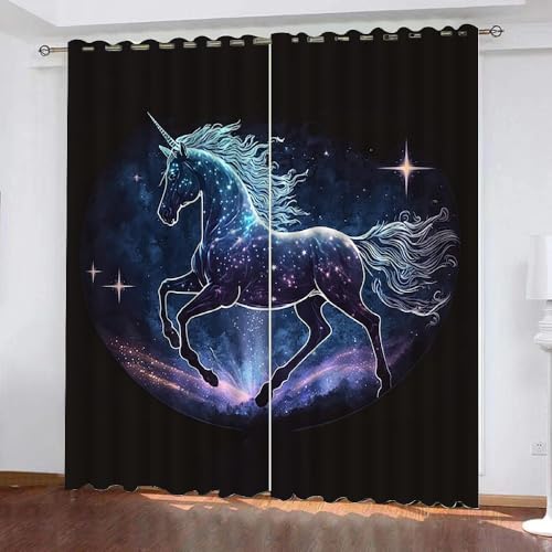 Generisch Gardinen Einhorn Pferd 2 Stück H 140Cm X B 60Cm,Vorhang Galaxie Blickdicht Ösen 2Er Set,Verdunklungsvorhänge Lichtundurchlässig Kinderzimmer,Kinder Vorhang Verdunkelung,C16 von Generisch