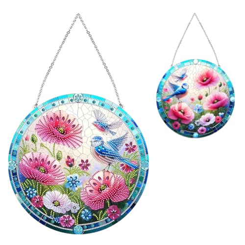 Generisch Gartenvogel Diamond Painting Sonnenfänger, DIY Diamond Painting Fensterbilder Bastelsets, doppelseitige Diamantmalerei Windspiel Kristall Anhänger für Mädchen Geschenke, Hängender Ornament von Generisch