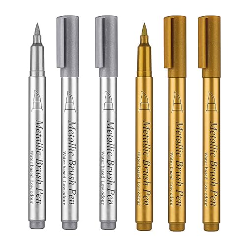 6 Stück Metallic Stifte Set Wasserfest, Silber Gold Lackstift Mit Feiner Spitze, Wasserbasierte Marker Für Karten, Reifen, DIY Zeichnung Auf Glas Holz Metall Kunststoff von Generisch