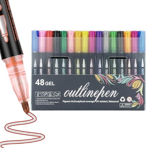 Generisch Graffiti-Stifte Zum Ausmalen – Doppellinien-Doodle-Umrissmarker, Umrissmarker, Leuchtstifte Zum Ausmalen Von Graffiti-Textmarkern, Glitzer-Marker-Set Zum Zeichnen, Grußkarten von Generisch