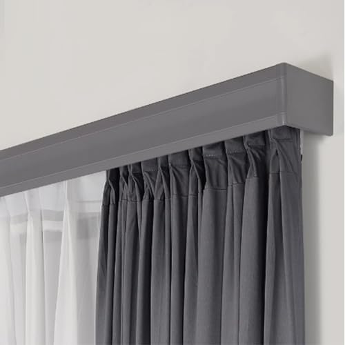 Generisch Graues Vorhangschienensystem aus Aluminiumlegierung, 3-in-1-Raumteiler und Duschschiene, minimalistischer, staubdichter Querbehang zur Deckenmontage, 130-Zoll-Dekorplatte (L 330 cm) von Generisch
