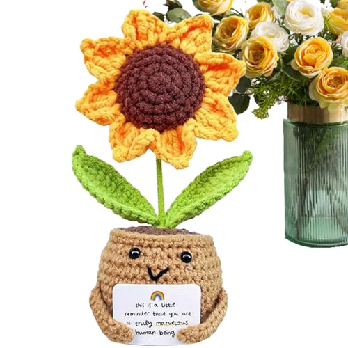 Generisch Häkelblumen - Sonnenblumenhäutierblumen - süße Häkelmotivation kleine künstliche Sonnenblumendekorationen Accessoires für Geburtstagslehrer Freund Abschlussanerkennung Wertschätzung von Generisch