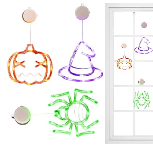 Generisch Halloween | 3 LED Mit Saugnäpfen,Süße Deko Für Fenster Wohnzimmer Schlafzimmer Küche Schule Studentenzimmer Halloween von Generisch