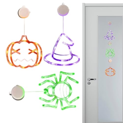 Generisch Halloween Beleuchtung - 3 LED Mit Saugnäpfen,Deko Für Fenster Zimmer Wohnung Garten Herbstdekoration von Generisch