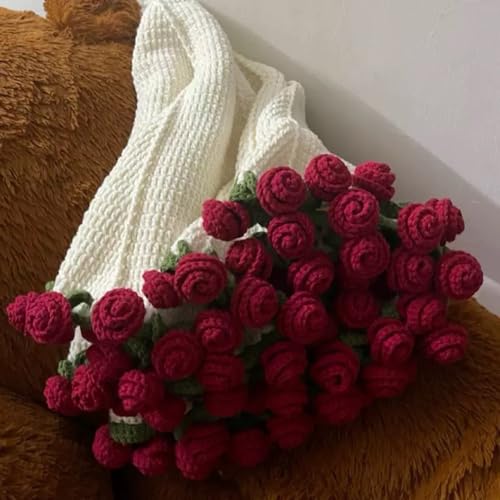 Generisch Hand Stricken Rose Bouquet Crochet DeckeMilk Baumwolle Garn Decke 31 Inch Floral Crewel Decke (Rugosa-Rose) von Generisch