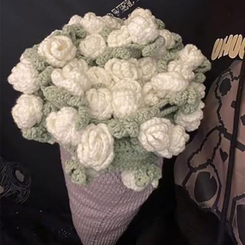 Generisch Hand Stricken Rose Bouquet Crochet DeckeMilk Baumwolle Garn Decke 31 Inch Floral Crewel Decke (weiße Rose) von Generisch