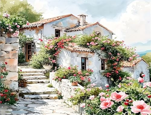 Generisch Haus Malen Nach Zahlen Erwachsene,Paint by Numbers for Adult Diy Cheerful Painting Handgemalt Kreativ Bastelset für Geschenk Heimdekoration. (Haus) von Generisch