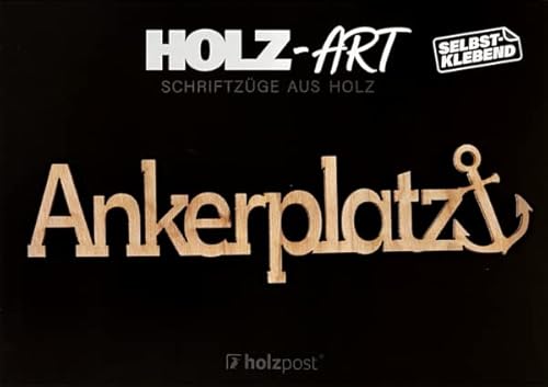 Generisch Holz Schriftzug selbstklebend | Ankerplatz Anker | Aufkleber Holzpost | 14,5x4 cm | Holzschriftzug von Generisch