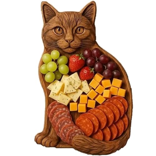 Generisch Katzenform Obst Mahlzeiten Platte Aperitifbrett mit Meeresthema Lustiges Hochwertige Holzprodukte Katzenform Charcuterie Platte Trendy Linie Zum Platzieren von Lebensmitteln und Obst 11in von Generisch