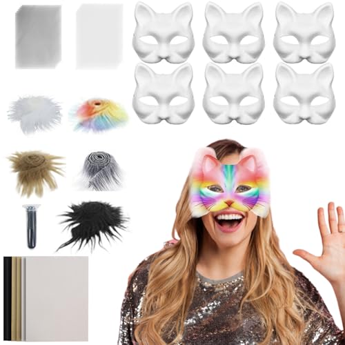 Generisch Katzenmasken Set,Set Mit Leerem Katzengesicht | Bastelset Mit Netzstoff Und Samtstoff-Zubehör Für Karneval Cosplay Party Maskerade von Generisch