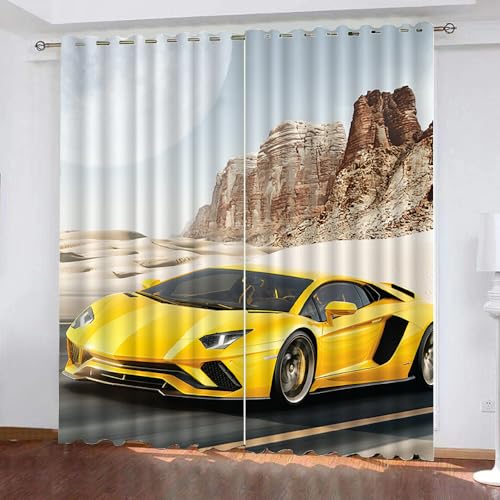 Generisch Kinderzimmer Vorhang Jungen Blickdicht,Gardinen Mit Muster Sportwagen Auto,Verdunkelungsvorhänge Mit Ösen 2Er Pack,Kurze Gardinen Modern Schlafzimmer,160X140Cm(Hxb),A11 von Generisch