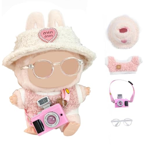 Generisch Kleidung Für Labubu Puppe Niedliche Mini Plüsch Puppen Kleidung Outfit Nur Bekleidungs Zubehör Für Labubu Puppen Pullover Hoodie Kleidung DIY Kinder Geschenke(F) von Generisch