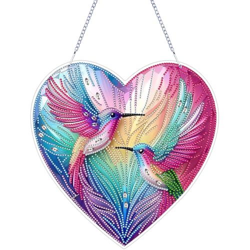 Generisch Kolibri DIY Diamond Painting Anhänger mit Kette, Diamant Painting Fensterbilder, hängender Sonnenfänger, 5D Diamond Malerei Wandbehang Kits für Fenster Wand Eingang Garten Decor von Generisch
